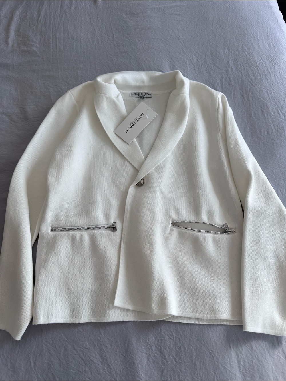 Love Trend White Zip-Pocket Shawl Collar Jacket